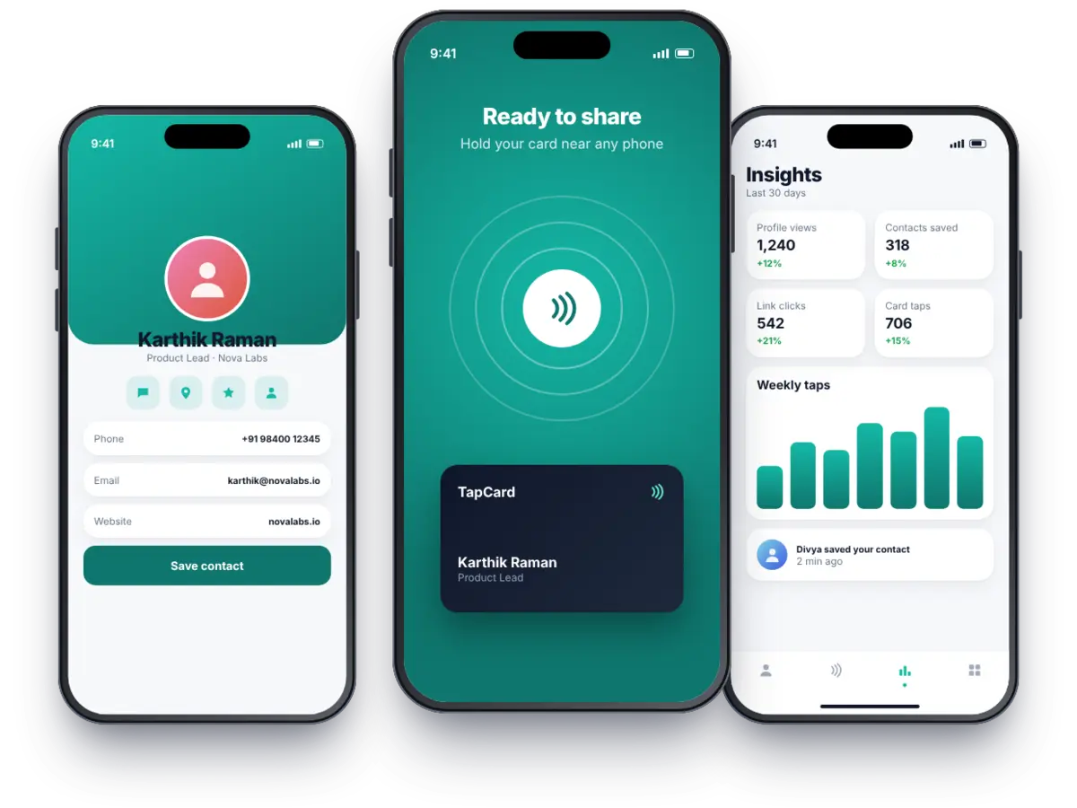 TapCard NFC app screens